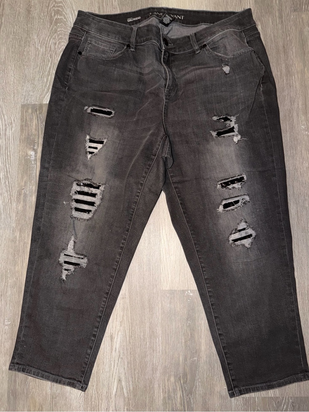 Avenue Distressed Charcoal Boyfriend Jeans